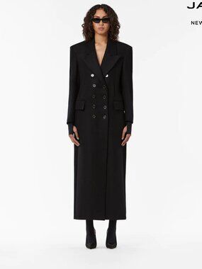 Jacob Lee Maxi Long Black Wool Coat Size Small 38